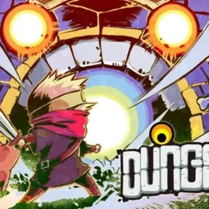Mô tả ảnh về lối chơi của game Dungreed với nhân vật chính đang chiến đấu với quái vật