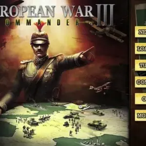 Mô tả hình ảnh: Giao diện chính của game European War 3 với bản đồ châu Âu và các nút điều khiển.