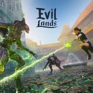 Mô tả hình ảnh: Hình ảnh giới thiệu game Evil Lands với nhân vật chính đang chiến đấu với rồng