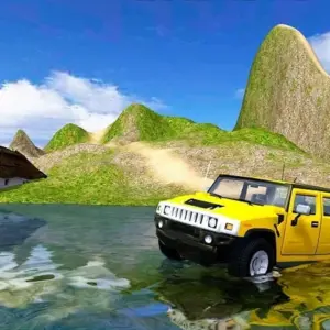Mô tả hình ảnh: Giao diện game Extreme SUV Driving Simulator với một chiếc SUV màu đỏ đang di chuyển trên đường