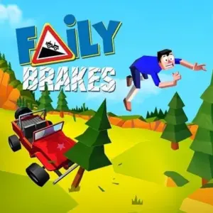 Mô tả hình ảnh: Hình ảnh game Faily Brakes với chiếc xe đang lao xuống dốc