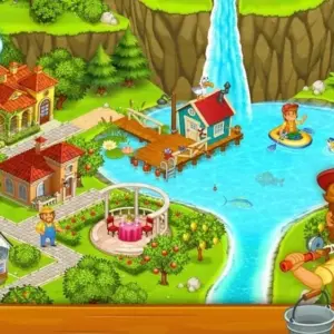 Mô tả hình ảnh: Giao diện game Farm Town với hình ảnh nông trại tươi đẹp