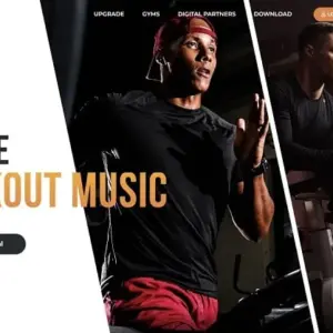 Mô tả ảnh: Giao diện ứng dụng Fit Radio với hình ảnh người phụ nữ đang tập luyện.