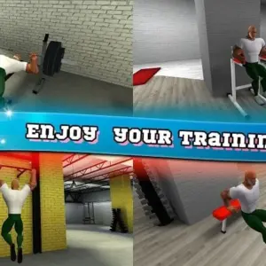 Mô tả ảnh: Giao diện game Fitness Gym với hình ảnh nhân vật nam lực lưỡng