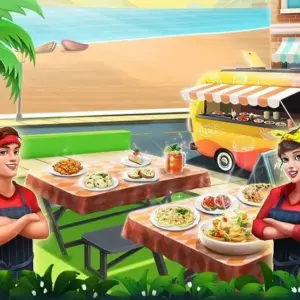 Mô tả hình ảnh: Giao diện game Food Truck Chef với hình ảnh xe tải bán đồ ăn đầy màu sắc và hấp dẫn.