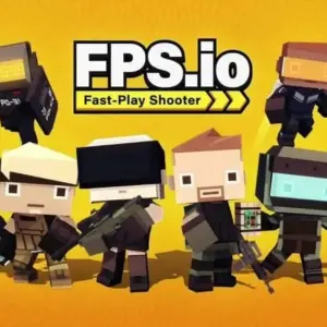 mô tả hình ảnh: Giao diện game FPS.io với nhân vật khối vuông cầm súng