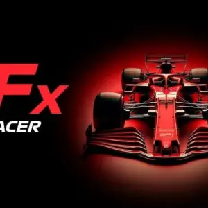 Mô tả ảnh: Hình ảnh giao diện game Fx Racer với một chiếc xe đua đang di chuyển trên đường đua.