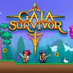 Mô tả ảnh: Hình ảnh giao diện game Gaia Survivor với nhân vật chính đang chiến đấu với quái vật.