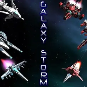 Mô tả ảnh: Hình ảnh giao diện game Galaxy Storm với một phi thuyền không gian đang bắn hạ kẻ thù.