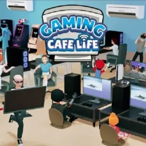 Mô tả hình ảnh về giao diện game Gaming Cafe Life với đồ họa bắt mắt