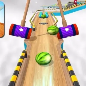Mô tả hình ảnh: Giao diện game Going Balls với quả bóng sắt đang lăn trên đường ray.