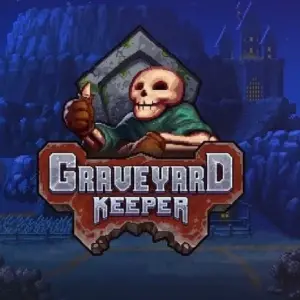Mô tả hình ảnh: Giao diện game Graveyard Keeper với nhân vật chính đang đứng trong nghĩa địa.