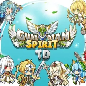 Mô tả hình ảnh: Giao diện chính của game Guardian Spirit - Hero Defense với hình ảnh các nhân vật chibi dễ thương