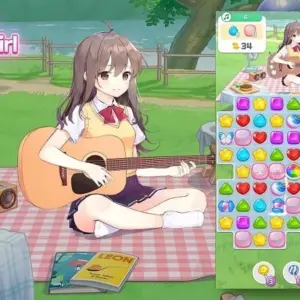 Mô tả ảnh: Hình ảnh giới thiệu game Guitar Girl Match 3 với cô gái đang chơi đàn guitar.