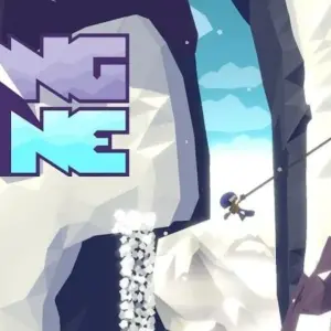 Mô tả hình ảnh: Giao diện chính của game Hang Line với nhân vật chính đang đu dây trên vách núi.