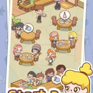Mô tả ảnh: Giao diện game Happy Dessert Cafe với hình ảnh cô gái đang làm bánh.
