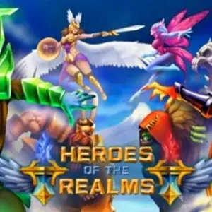 Mô tả ảnh: Hình ảnh giao diện game Heroes of the Realms với các nhân vật và hiệu ứng đẹp mắt