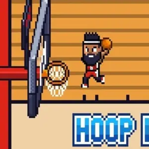 Mô tả hình ảnh: Giao diện game Hoop Land với hình ảnh cầu thủ bóng rổ đang dẫn bóng