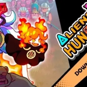 Mô tả hình ảnh về giao diện game HungryAliens với nhân vật chính và quái vật