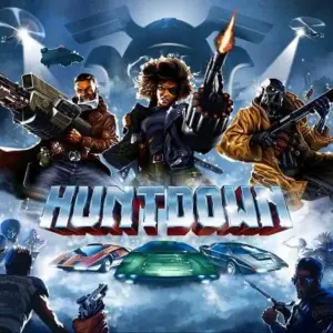 mô tả: Hình ảnh gameplay của Huntdown với đồ họa pixel và nhân vật đang bắn súng