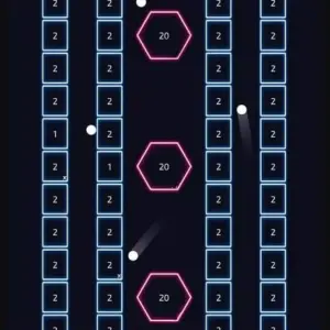 Mô tả hình ảnh: Giao diện game Idle Brick Breaker với các khối gạch nhiều màu sắc và quả bóng đang di chuyển.