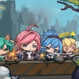 Mô tả ảnh: Hình ảnh game Idle Bullets Tower Defense RPG với nhân vật chính đang chiến đấu với quái vật.