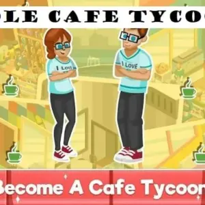 Mô tả hình ảnh: Giao diện game Idle Cafe Tycoon với nhân vật nữ đang pha chế