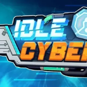 Mô tả hình ảnh: Hình ảnh giao diện game Idle Cyber với đồ họa hiện đại, màu sắc tươi sáng, thể hiện cuộc chiến giữa con người và robot.
