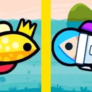 Mô tả hình ảnh: Hình ảnh giao diện game Idle Fish Aquarium với các loại cá đầy màu sắc đang bơi lội.