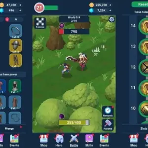 Mô tả hình ảnh: Hình ảnh giao diện game Idle Hero với nhân vật chính diện