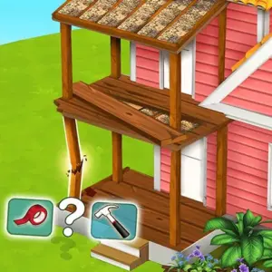 Mô tả hình ảnh: Giao diện game Idle Home Makeover với một ngôi nhà đang được trang trí.