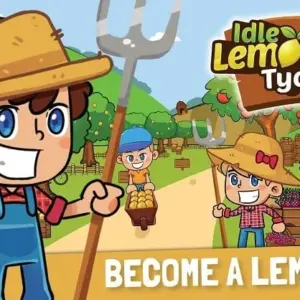 Mô tả hình ảnh: Giao diện game Idle Lemonade Tycoon Empire với hình ảnh nhân vật đang bán nước chanh.