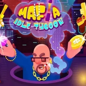 Mô tả hình ảnh về giao diện game Idle Mafia: Tycoon Simulator với đồ họa hoạt hình bắt mắt.
