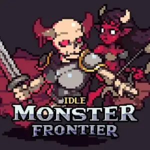 Mô tả ảnh: Hình ảnh giao diện game Idle Monster Frontier với một nhân vật chiến binh đang chiến đấu với quái vật.