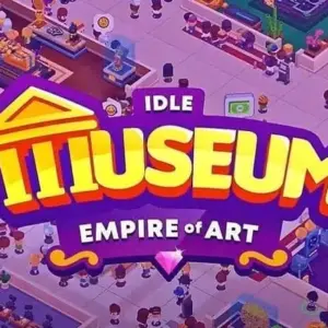 Mô tả hình ảnh: Hình ảnh quảng cáo game Idle Museum Tycoon với hình ảnh các hiện vật trong bảo tàng