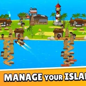 Mô tả ảnh: Hình ảnh giao diện game Idle Paradise: Island Empire với đồ họa tươi sáng, hiển thị một hòn đảo nhiệt đới.