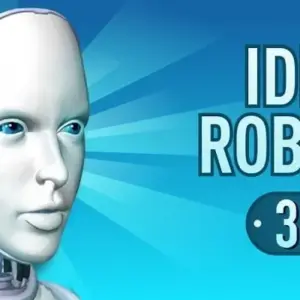 Alt text: Hình ảnh giao diện game Idle Robots với các robot đang hoạt động