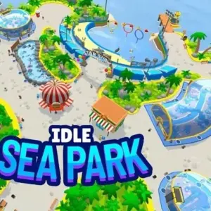 Mô tả ảnh: Hình ảnh giao diện game Idle Sea Park với hình ảnh một công viên biển đầy màu sắc