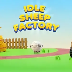 Mô tả hình ảnh: Giao diện game Idle Sheep Factory với hình ảnh những chú cừu và nhà máy sản xuất