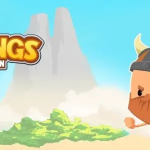 Mô tả hình ảnh về giao diện game Idle Vikings Tycoon với các nhân vật Viking hoạt hình dễ thương