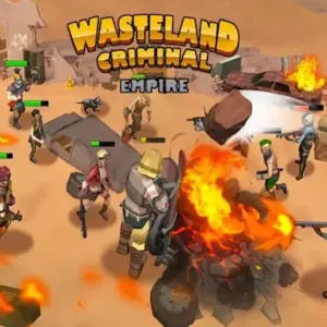 Mô tả hình ảnh: Giao diện game Idle Wasteland Criminal Empire với hình ảnh nhân vật và khung cảnh hậu tận thế.