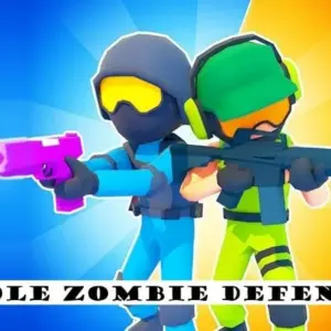 Mô tả hình ảnh: Giao diện game Idle Zombie Defense với đội hình chiến đấu và zombie đang tấn công.