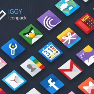 Mô tả hình ảnh: Hình ảnh hiển thị giao diện của ứng dụng Iggy Icon Pack với các biểu tượng được thiết kế theo phong cách hiện đại.