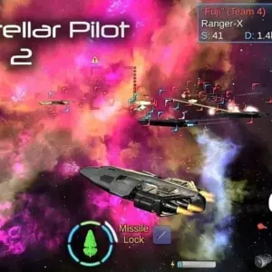 Mô tả ảnh: Hình ảnh game Interstellar Pilot 2 với một phi thuyền không gian đang bay trong vũ trụ