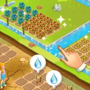 Mô tả hình ảnh: Giao diện game Island Farm Adventure với hình ảnh một hòn đảo xanh tươi cùng nông trại được xây dựng đẹp mắt.