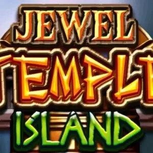 Mô tả hình ảnh: Banner quảng cáo game Jewel Temple Island với hình ảnh nhân vật nữ và kim cương.