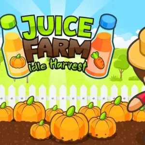 Mô tả hình ảnh về giao diện game Juice Farm với các loại cây trồng và nhà máy sản xuất