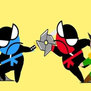 Mô tả ảnh: Giao diện game Jumping Ninja 2 Player Games với hai ninja đang đối đầu