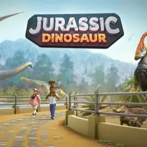 Mô tả hình ảnh: Hình ảnh giao diện game Jurassic Dinosaur: Park Game với hình ảnh khủng long và công viên.