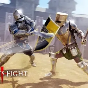 Mô tả ảnh: Hình ảnh game Knights Fight 2 với một hiệp sĩ trong đấu trường
